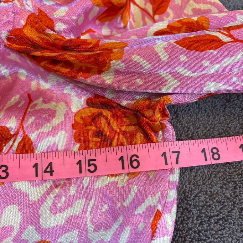 Topshop Rose Animal Print Satin Long Sleeve Crop Top Pink Red Size 8 #187 - Picture 9 of 11